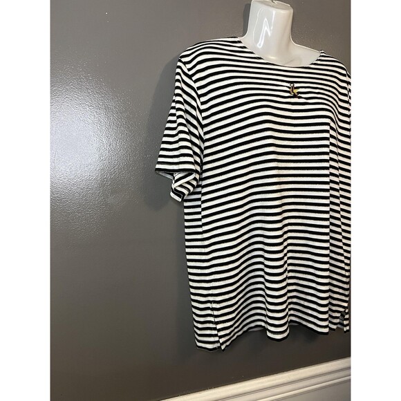 Needle & Threads Shirt Womens XL Black White Striped Nautical Anchor Embroidered - Picture 2 of 8